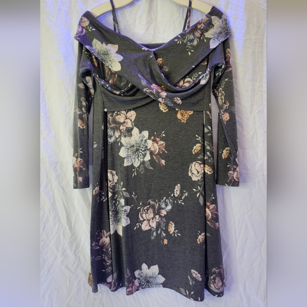 Altar'd State Floral Long Sleeve Dress Gray and Pink Size Large
